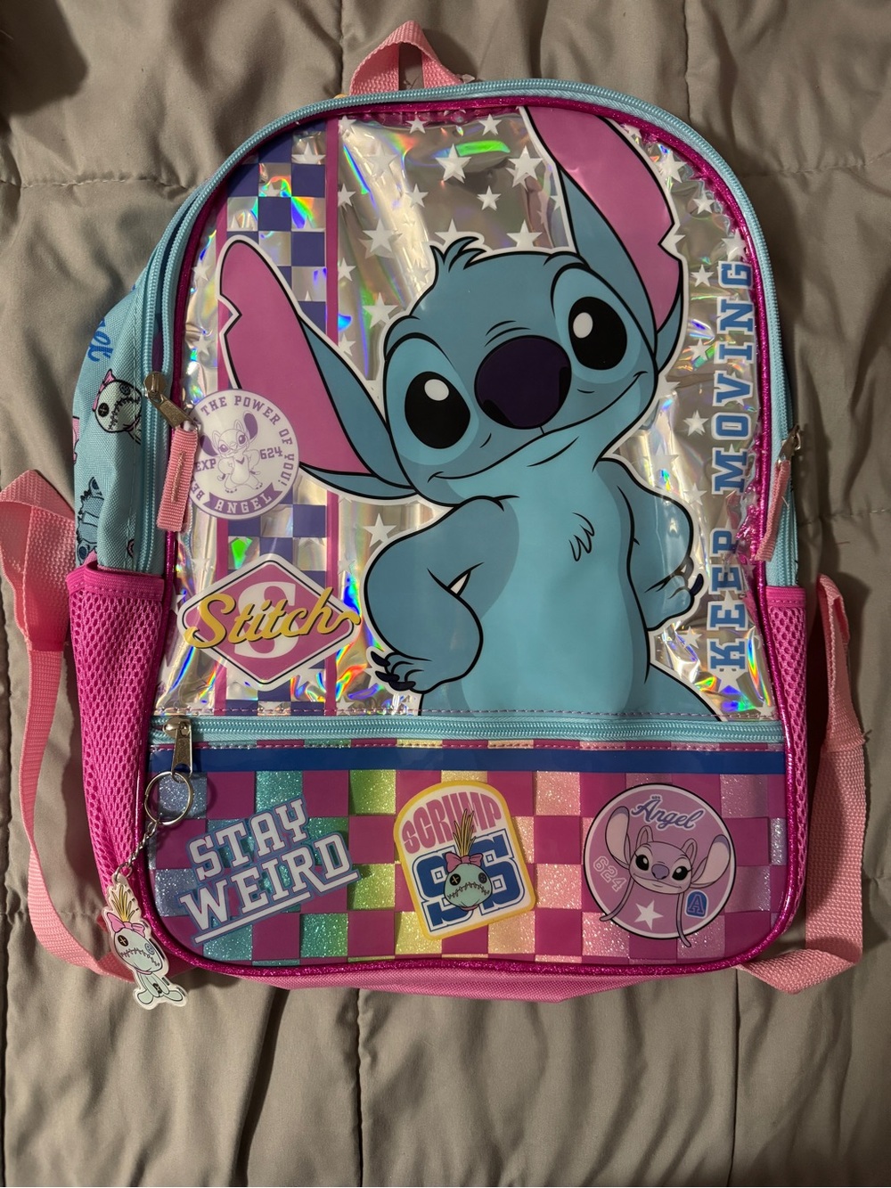 Disney Lilo & Stitch Kids Backpack in Blue and Pink with Holographic Accents